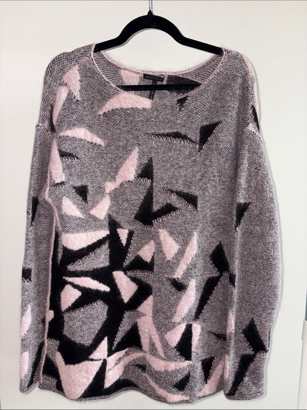 🇮🇹 Sarah Pacini Geometric Crewneck Sweater - Pink, Black & Gray - Made in Italy